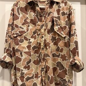 We The Free Men's Casual Floral Button Down Shirt - Brown and Cream